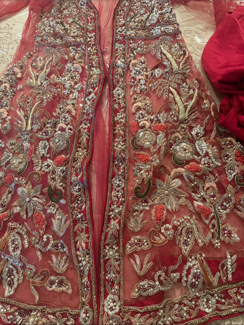 Embroidered Red Women’s Dress with Gold Accents